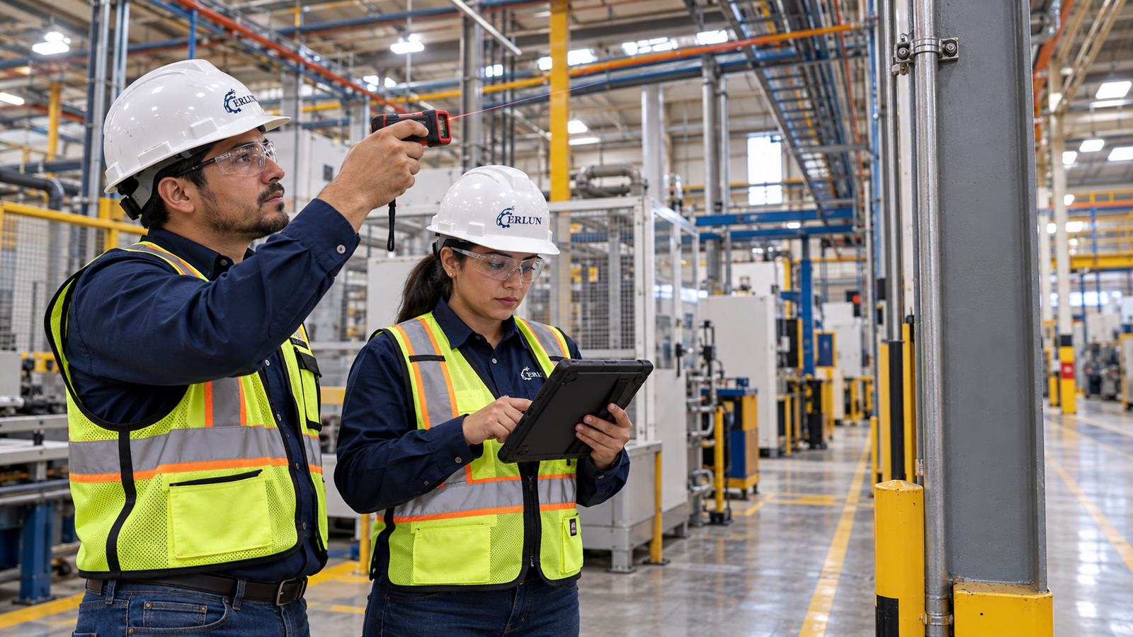 Ingenieros de CERLUN realizan mediciones durante un levantamiento técnico en una planta industrial